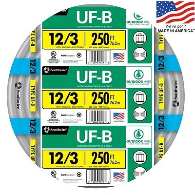 Underground Feeder Cable With Ground, 12/3, 250 Ft.