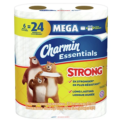 Charmin Essentials Strong Toilet Paper, 429 Sheets Per Mega Roll, 6-Rolls