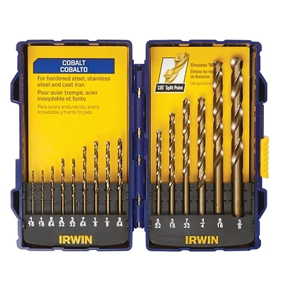 Irwin 316015 Pro Cobalt Drill Bit Set, M-42 HSS, 135° Split Point, 15-Pc.