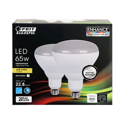 LED Light Bulbs, BR40, Soft White, 850 Lumens, 6.5-Watt, 2-Pk.