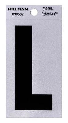 Reflective Adhesive House Address Letter L, Thin Cut, Black Vinyl, 3-In.
