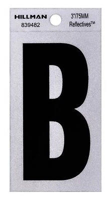 Reflective Adhesive House Address Letter B, Thin Cut, Black Vinyl, 3-In.