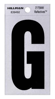 Reflective Adhesive House Address Letter G, Thin Cut, Black Vinyl, 3-In.
