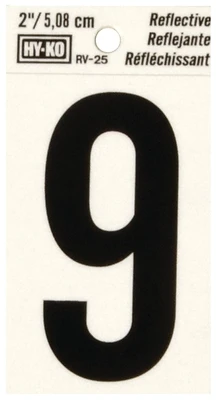 Hy-Ko RV-25/9 House Address Number 9, Reflective Black/Silver Vinyl, 2-In.