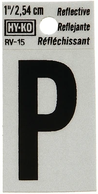 Hy-Ko RV-15/P Reflective Address Letter P, Black/Silver Vinyl, 1-In.
