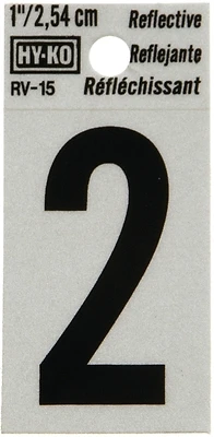 Hy-Ko RV-15/2 Reflective Address Number 2, Black/Silver Vinyl, 1 In.