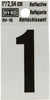 Hy-Ko RV-15/1 Address Number 1, Reflective Black/Silver Vinyl, 1-In.