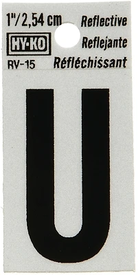 Hy-Ko RV-15/U House Address Letter U, Reflective Black/Silver Vinyl, 1-In.