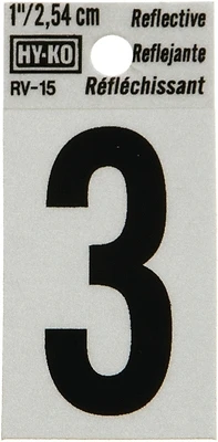 Hy-Ko RV-15/3 Reflective Address Number 3, Black/Silver Vinyl, 1-In.