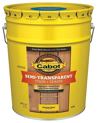 Cabot 16306-08 Deck & Siding Stain, Semi-Transparent, Neutral Base, 5-Gallon