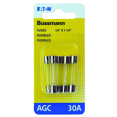 Bussmann BP/AGC-30-RP Automotive Fuse, Glass, 30-Amp, 5-Pack