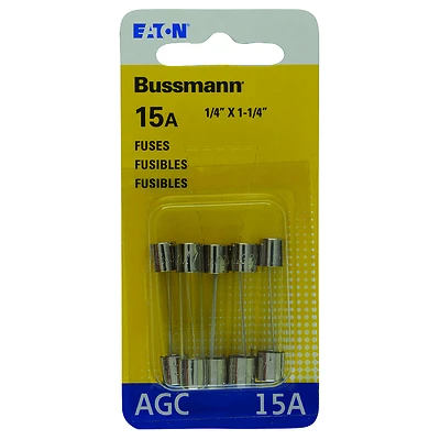 Automotive Fuses, Glass Tube, 15-Amp, 1/4 x 11/4 In., 5-Pk.
