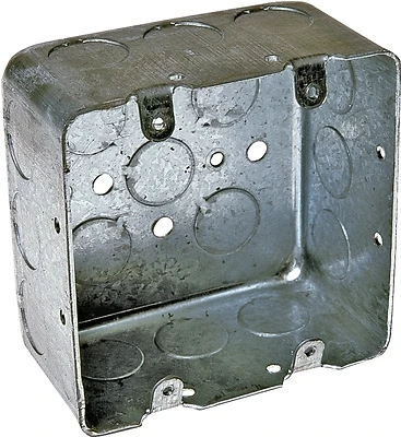 2 Gang Outlet Box, Steel, 2-1/8 x 4 In. Square