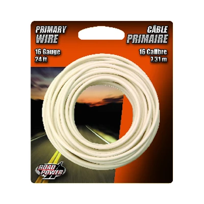 Road Power 55667933 Primary Wire, White, 16 AWG, 24 Ft.
