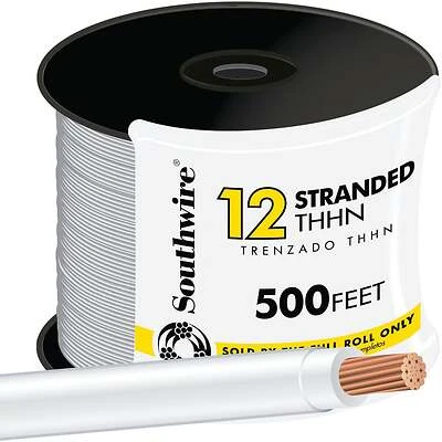 Building Wire, 12 Stranded, White, 500 Ft.