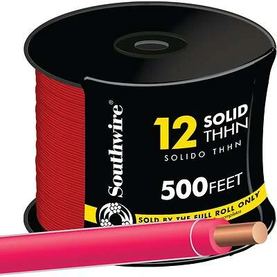 12 Solid Building Wire, Red, 500 Ft.
