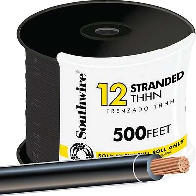 Building Wire, 12 Stranded, Black, 500 Ft.
