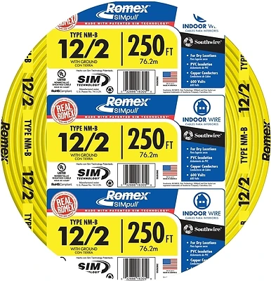 Non-Metallic Romex Sheathed Cable With Ground, Copper, 12/2, 250 Ft.