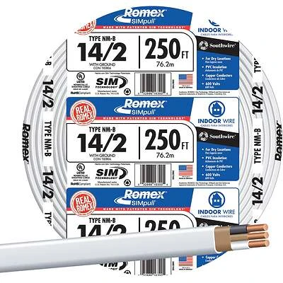 Non-Metallic Romex Sheathed Cable With Ground, Copper, 14/2, 250 Ft.