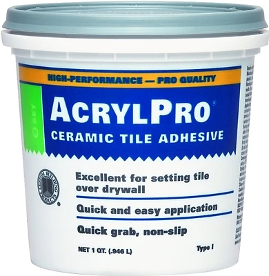 AcrylPro ARL4000QT Ceramic Tile Adhesive, White, 1 Qt.