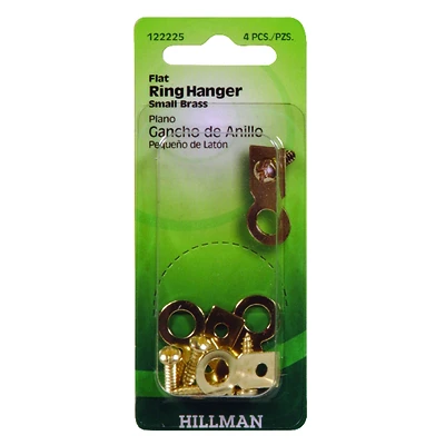 Picture Hanger, Flat Ring, Brass, Small, 4-Pk.