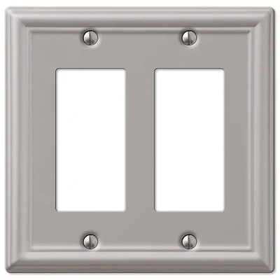 AmerTac Chelsea 149RRBN Wallplate, 4-7/8 in L, 4-15/16 in W, 2 -Gang, Steel, Brushed Nickel