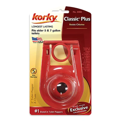 Korky 2000BP Classic Toilet Flapper, 2 In., Red Rubber, 5-7 GPF