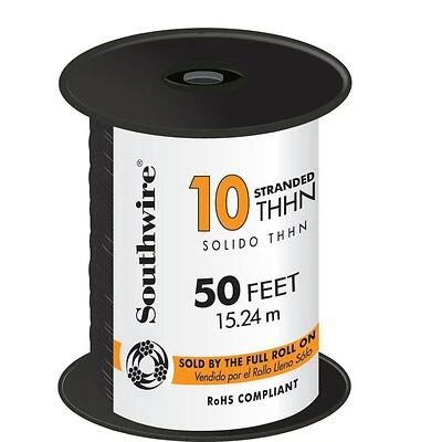 10 Stranded Building Wire, Black, 50 Ft.