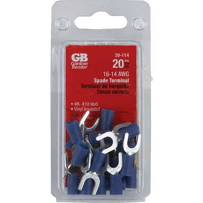 Gardner Bender 20-114 Spade Terminal, 600 V, 16 to 14 AWG Wire, #8 to 10 Stud, Vinyl Insulation, Blue
