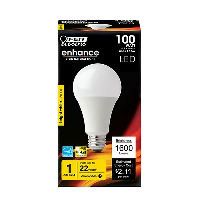 A21 E26 Led Bulb Bright White 100w Equivalent 1600 Lumens 1 Pk