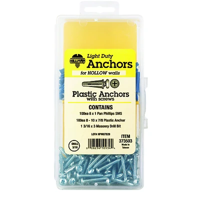 Wall Anchor Kit, Conical Blue, 201-Pc.