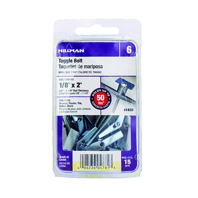 Snapin Toggle Bolts, 1/8 x 2-In., 15-Pk.