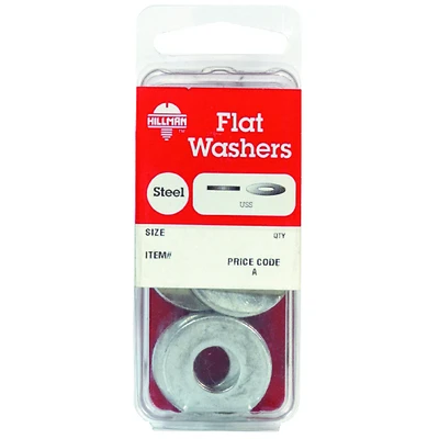 Flat Washers, Zinc-Plated Steel, 1/4-In., 20-Pk.