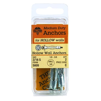 Hollow Wall Expansion Anchors, Short Wallgrip, 3/16-In., 2-Ct.