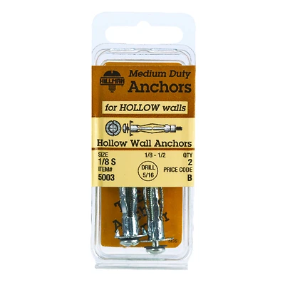 Short Hollow Wall Anchors, 1/8-In., 2-Ct.