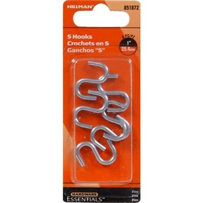 .121" X 1" Zinc-plated S-hook Hillman Model 851872 - Durable And Versatile