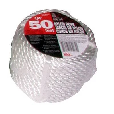 Baron 53211 Twisted White Nylon Rope, 3/8 In. x 50 Ft., 334 Lb.