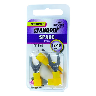 12-10 Ga. Insulated Wire Terminal Spade Yellow 5 Pk, 1/4 In Stud Size