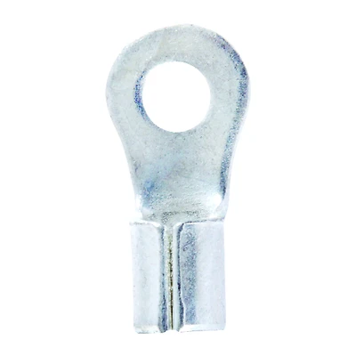 12-10 Ga. Uninsulated Wire Terminal Ring Silver, Copper Contact, #6 Stud, 5 Pk
