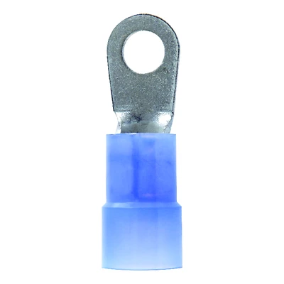 6 Ga. Insulated Wire Terminal Ring Blue 2 Pk, 1/4 In Stud Size, Nylon Insulation