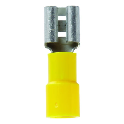 12-10 Ga. Insulated Wire Female Disconnect Yellow 5 Pk, .250 In Tab Size