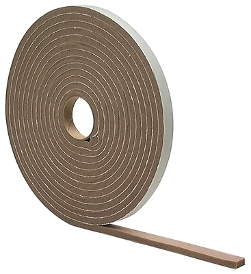 3/8" W X 3/16" T X 17' L Brown Foam Weatherstrip Tape