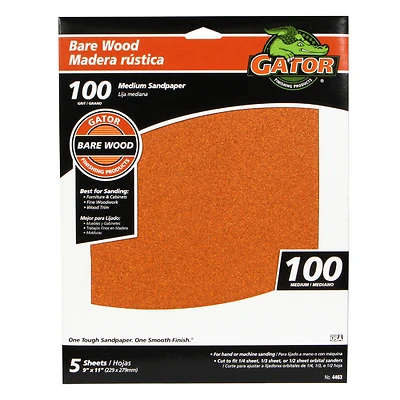 Sandpaper, Garnet Medium 100-Grit, 9 x 11-In., 5-Pk.