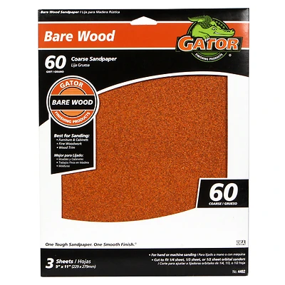 Sandpaper, Garnet Coarse 60-Grit, 9 x 11-In., 3-Pk.