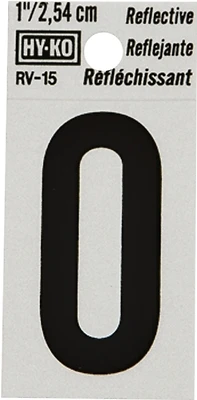 House Address Number 0, Reflective Black/Silver Vinyl, Adhesive, 1-In.