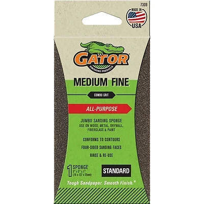 Gator 7309 Sanding Sponge, Fine/Medium 100/60 Grit, 3 x 5-In.