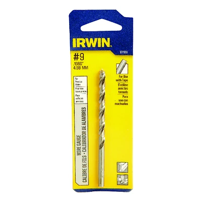 Irwin 81109 #9 Wire Gauge Drill Bit, HSS, 3-5/8 In.