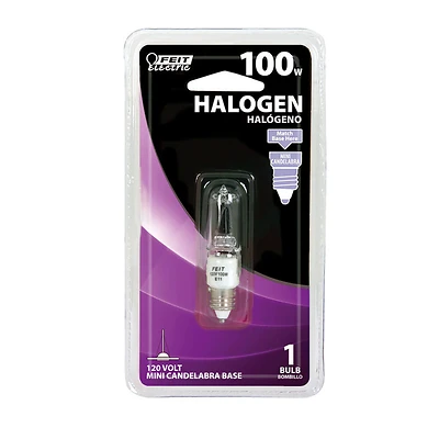 Feit Electric BPQ100CLMCRP Halogen Bulb, 100W, T4, Candelabra E11, Dimmable