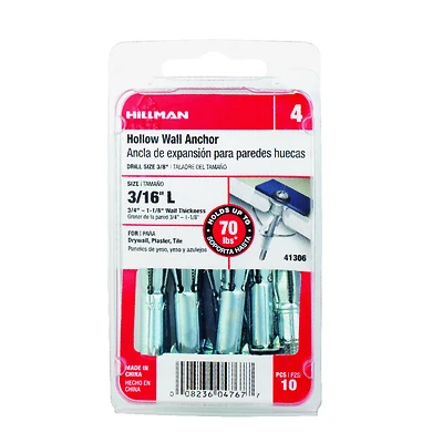 Hollow Wall Anchors, 3/16-In., 10-Ct.