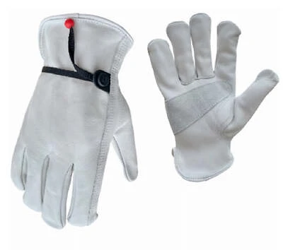 Work Gloves, Grain Cowhide Ball & Tape Wrist, Men's M